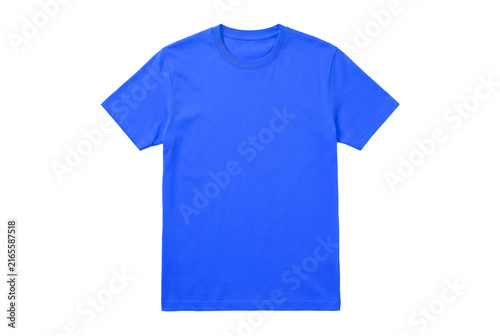 Front view of a blue short sleeve t shirt mockup isolated on a white background with blue tshirt