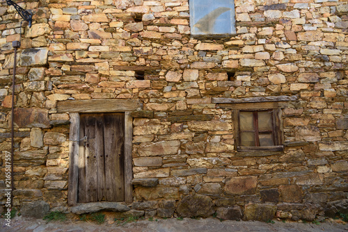 detail of wall of Village of Santa Cruz de los Cuerragos (ethnographic complex), Zamora province, Castile and Leon, Spain
