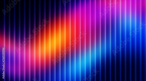 Abstract Neon Gradient Glass Effect Background with Vertical Translucent Light Stripes, Blue Purple Pink Orange and Cyan Glow, Futuristic Digital Design