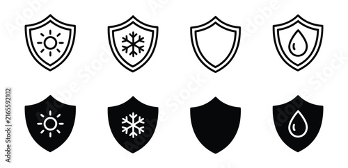 Weather Protection Shield Icon Set Vector for UV Cold Waterproof Security