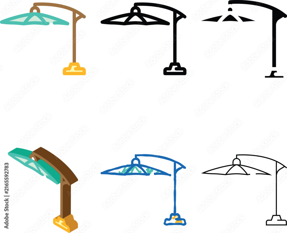 Fototapeta premium umbrella stand outdoor furniture set color icon vector. umbrella stand outdoor furniture sign. isolated symbol illustration