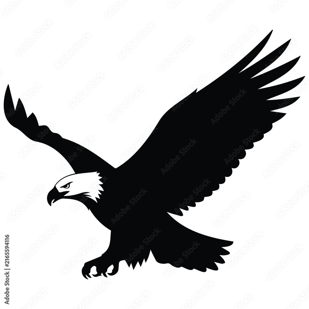 Fototapeta premium Bald eagle flying vector silhouette illustration for wildlife conservation and patriotic art.