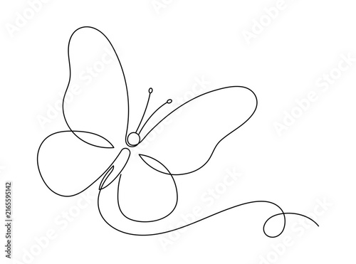 Canvas Print Elegant Continuous Line Butterfly Outline with Decorative Flight Trail, Minimal