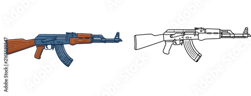 Bild auf Leinwand AK-47 assault rifle vector illustration coloring page