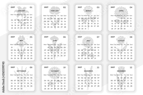 Printable 2027 calendar full year collection minimalist floral line art planner