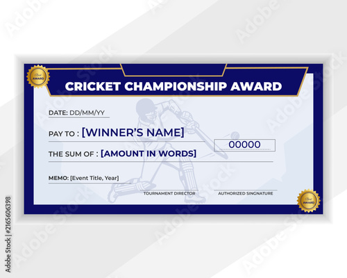 Cricket match tournament champion prize voucher template award cash winning