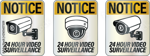 CCTV Video Surveillance Notice and Security Camera Warning Sign Collection Vector Set