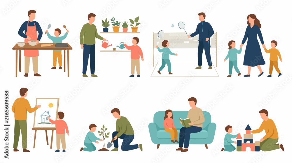 Fototapeta premium Parents and children spending quality time together, family activities collection