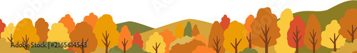 Autumn forest landscape tree border flat vector illustration