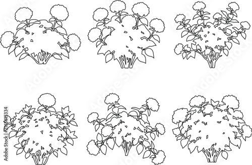 Bubble Cluster Tree Top View Symbol Vector Set, Architectural Landscape Multi Canopy Outline Clipart, Site Plan Organic Cluster Design Bundle