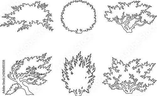 Circular Tree Crown Plan Symbol Vector Set, Architectural Landscape Round Canopy Outline Clipart, Site Plan Organic Circle Design Bundle