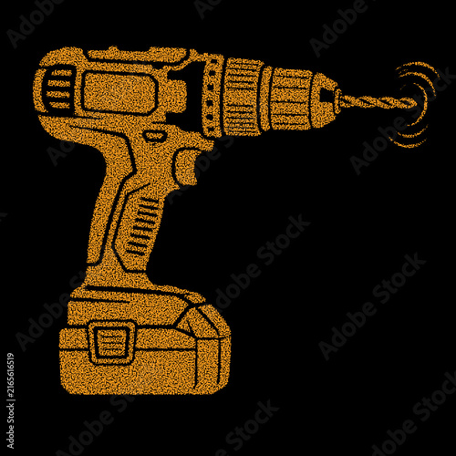 Bild auf Leinwand Orange stipple dot art cordless electric power drill machine design element for construction carpentry workshop concept