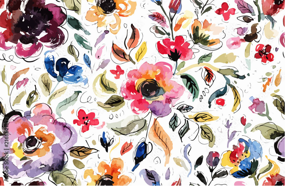 Naklejka premium Hand Painted Flowers With Whimsical Charm