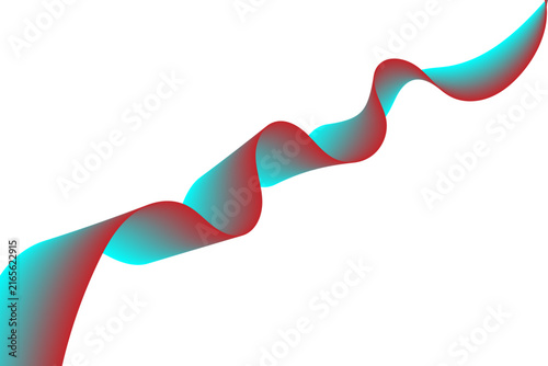 Abstract flowing ribbon in shades of teal pink and red on a white background