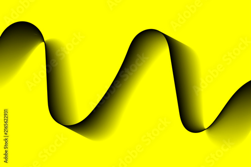 Abstract yellow ribbon flowing in a dynamic wave with soft shadows