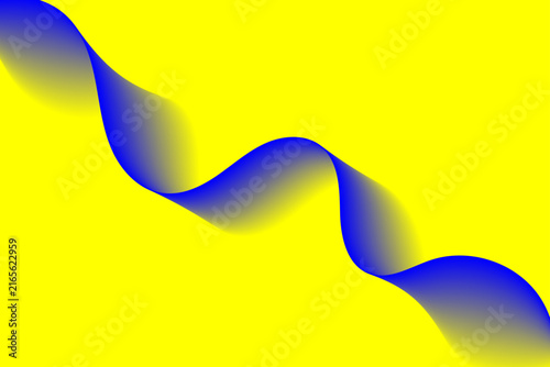 Abstract flowing ribbon in shades of blue against a vibrant yellow background