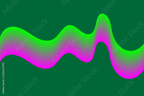 Abstract vibrant wave form with green and pink hues against a dark background