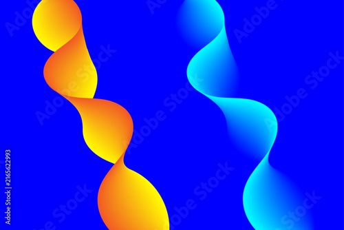 Abstract rendering of a double helix structure in vibrant orange and blue tones