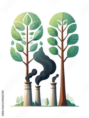 Industrial factory chimneys emitting smoke between two... isolated on a transparent background