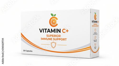 Vitamin C immune support supplement cardboard box packaging on white background