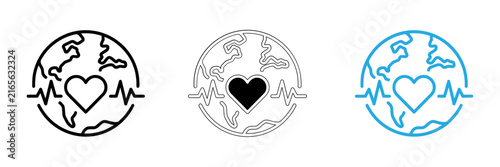 Global healthcare concept with earth outline heart and pulse line variations