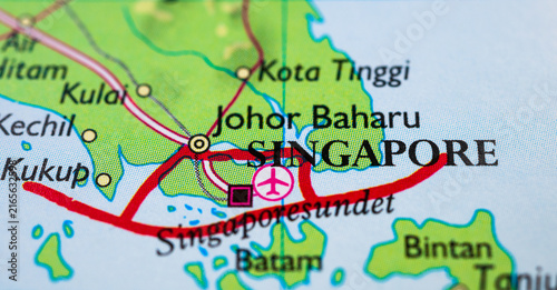 Photography Singapore and Johor Bahru border area detailed road map close up.
