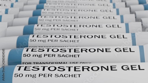 A close-up camera pan moving steadily across white sachets labeled 