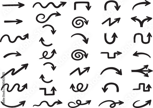 Hand Drawn Arrows Set Collection of Sketch Icons and Direction Symbols for Web Design, Doodles, Pointers, Cursors, Buttons, and Illustrations