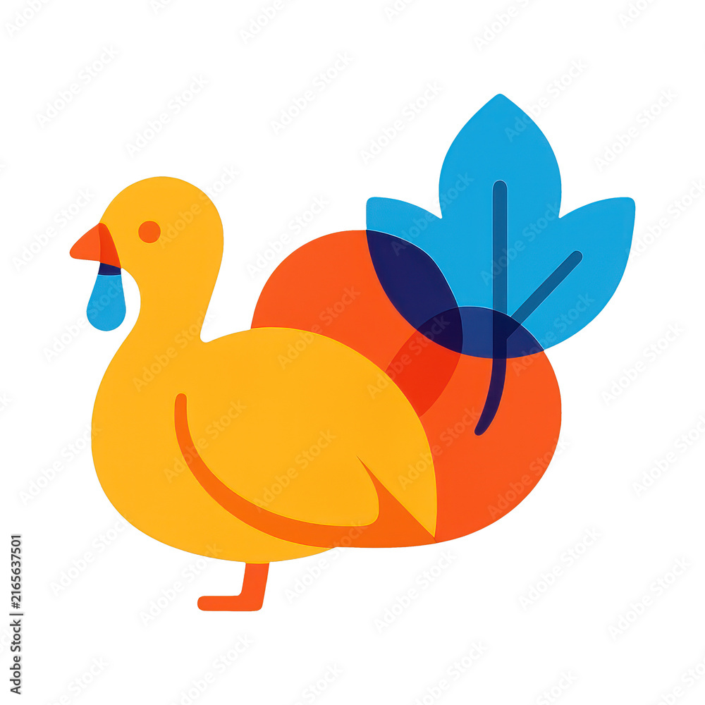 Fototapeta premium PNG Colorful turkey with abstract leaves.