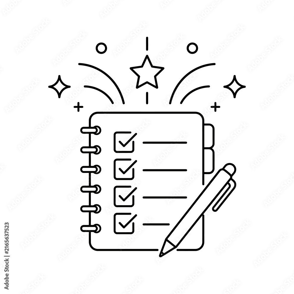 Fototapeta premium Checklist notebook with black line art elements for efficient planning.