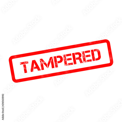 Canvastavla Tampered red rubber stamp on white background, weathered grunge tampered seal, s