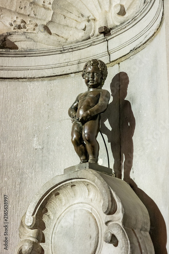 Belgium. Brussels. Bronze statue-fountain of the Pissing Boy (Manneken Pis).