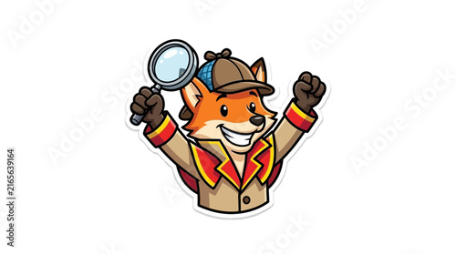 Smart fox detective holding magnifying glass sticker.