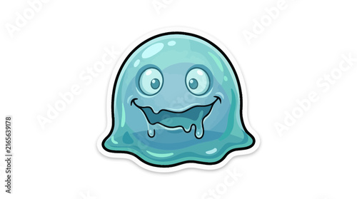 Smiling blue slime monster character.