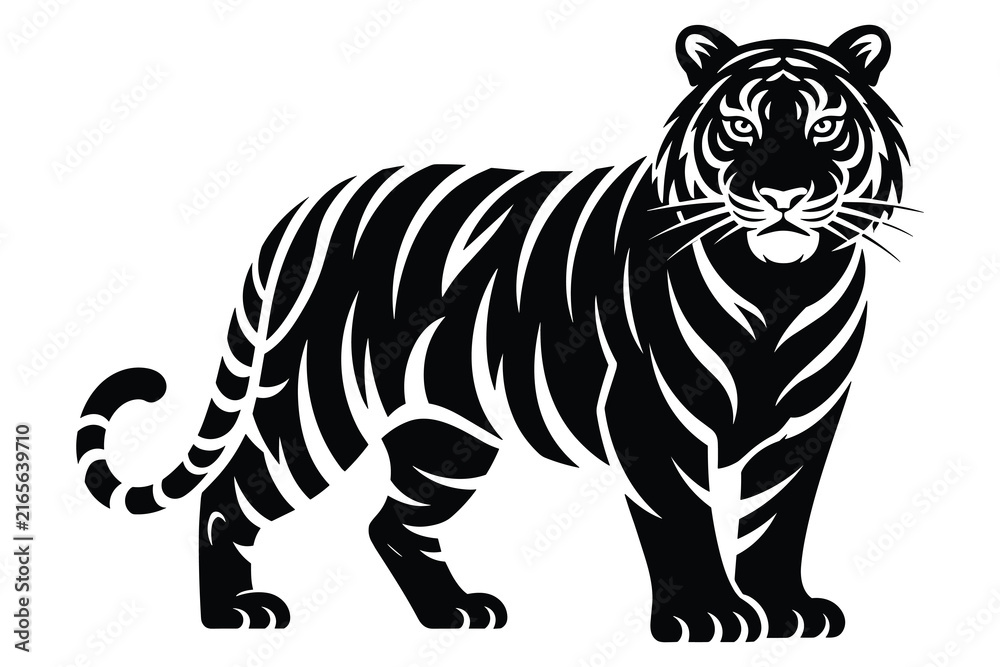 Obraz premium Detailed tiger illustration presented as a black silhouette