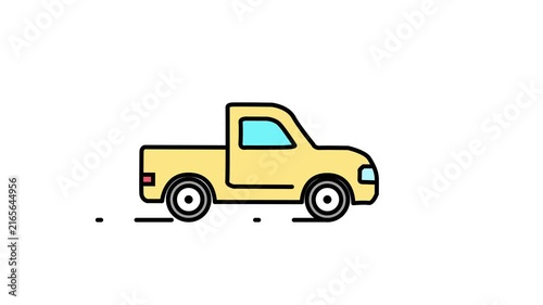 Colorful line icon Pickup truck driving animation for transport and cargo delivery concept. colorful line art car moving animation.