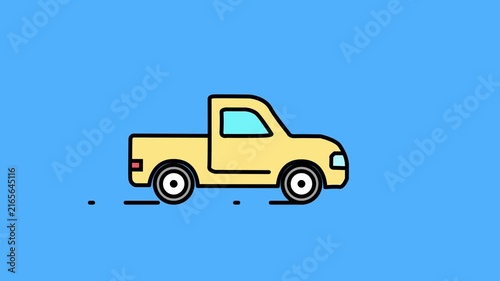 Colorful line icon Pickup truck driving animation for transport and cargo delivery concept. colorful line art car moving animation.