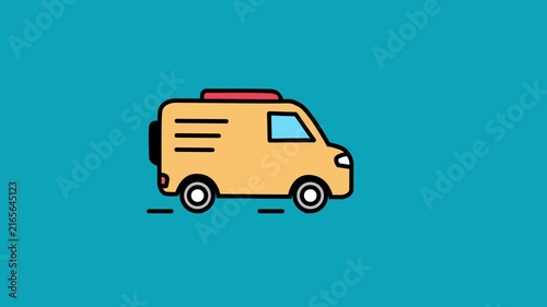 Delivery van moving animation, cargo transport service vehicle colorful line icon animation.