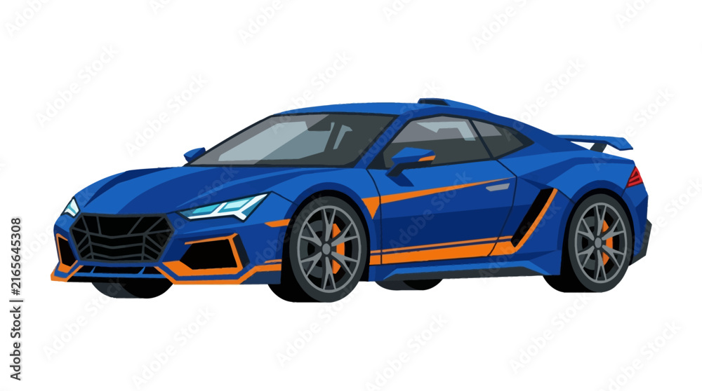 Fototapeta premium Blue and Orange Sports Car Vector Illustration on White Background
