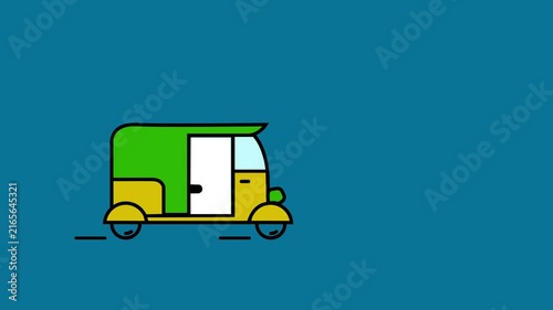 Auto rickshaw line icon animation for ride sharing and city transport concept, three wheeler taxi transport animation.