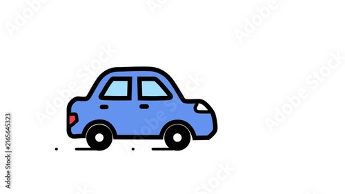 Colorful line art sedan car icon animation, modern colorful line art road travel vehicle transport concept.