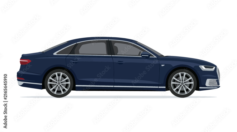 Fototapeta premium Elegant blue luxury sedan car side view illustration