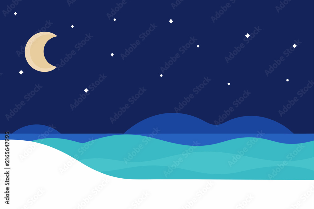Fototapeta premium Starry Night Over Quiet Beach On White Background