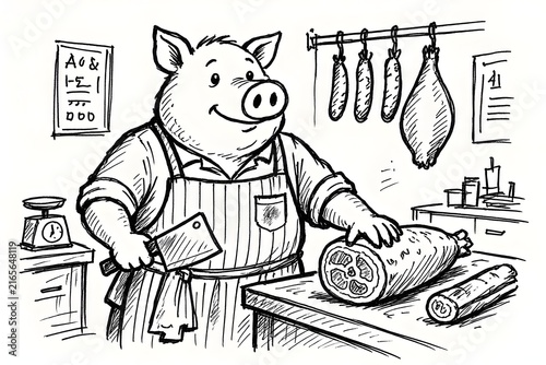 maiale macellaio che taglia la carne
