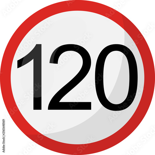 Speed limit 120 traffic sign icon, Maximum speed 120 road sign