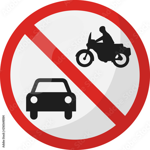 No motor vehicles traffic sign combining car and motorcycle inside a red prohibition circle