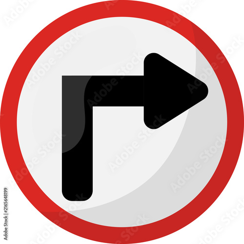 Turn right traffic sign icon in flat style.