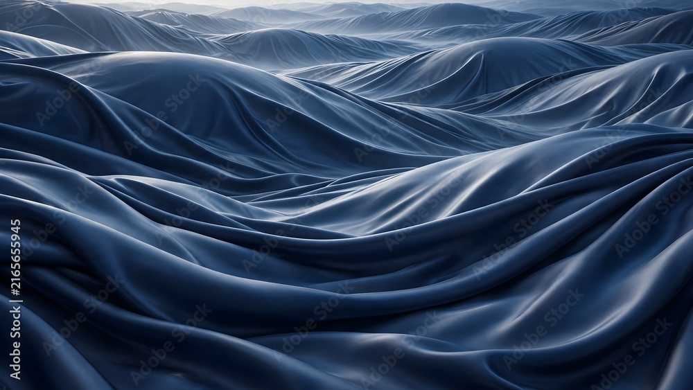 Fototapeta premium Dark blue fabric waves abstract background
