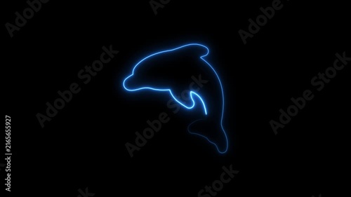 Neon glowing dolphin silhouette animation on black background