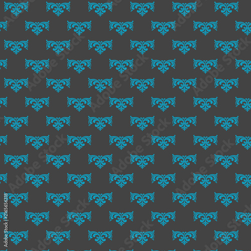 Elegant Blue Batik Pattern on Dark Gray Background with Repeating Ornamental Motifs